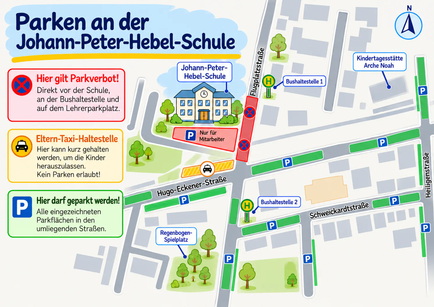 Übersichtsplan der Parkmöglichkeiten an der Johann-Peter-Hebel-Schule